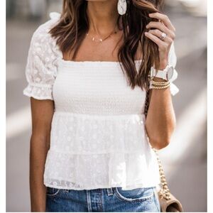 Embroidered Chiffon Smock Top